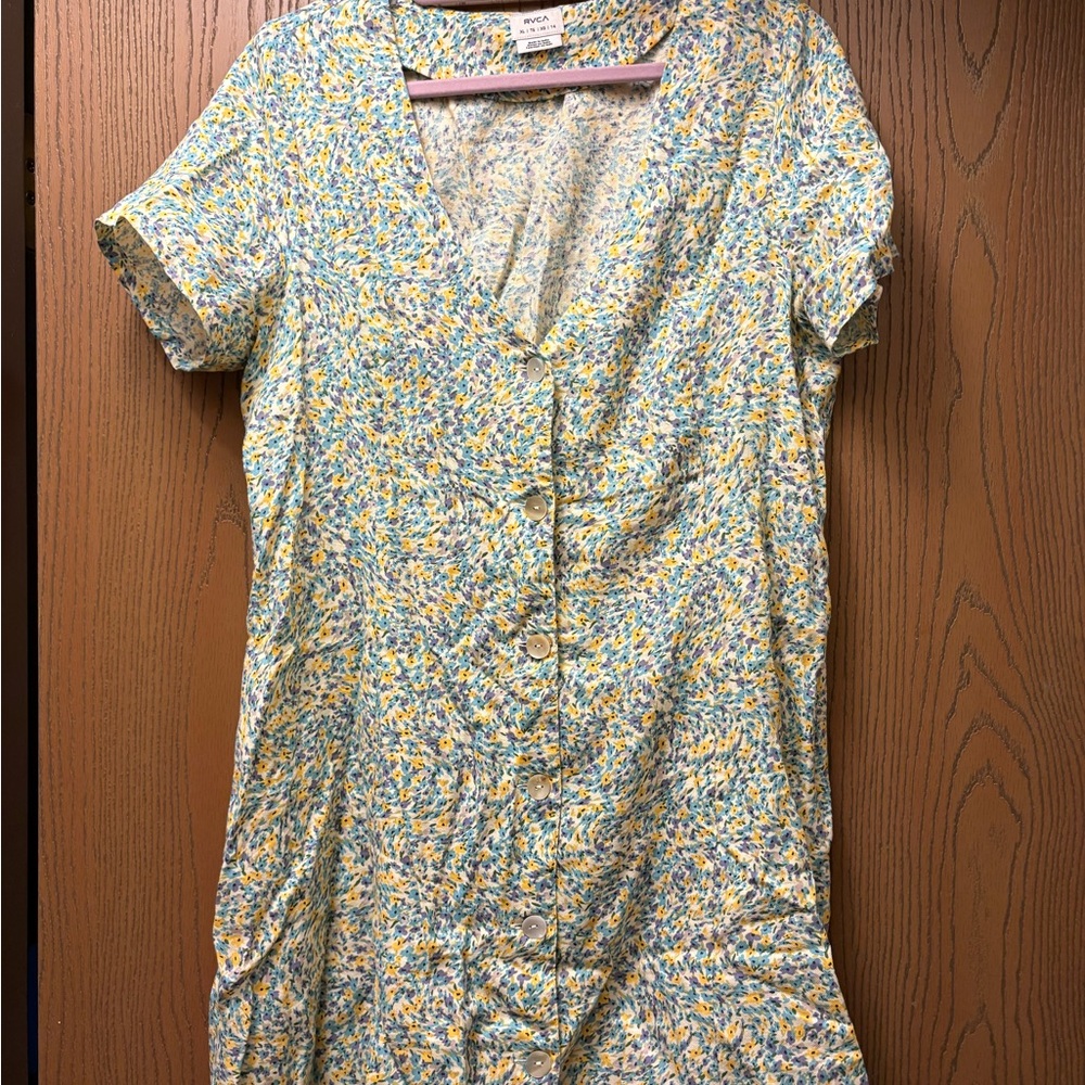 RVCA Yellow, Blue & Purple Floral Button-Front dress